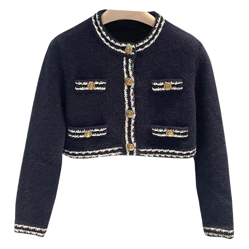 Miu Style Wool Short Cardigan Jacket Contrast Color Knitted Top Women's Bag Hip Half Skirt Fashion suit Spring