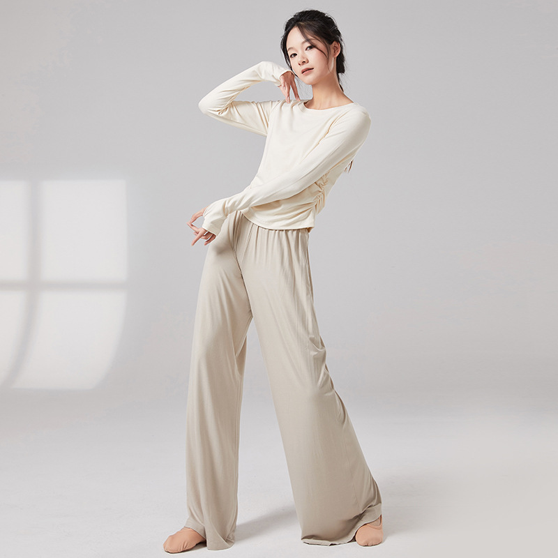 Picture of Women's dance costumes, adult body training suits, modern dance wear, ballet practice wear, crew neck slimming classical dance costumes