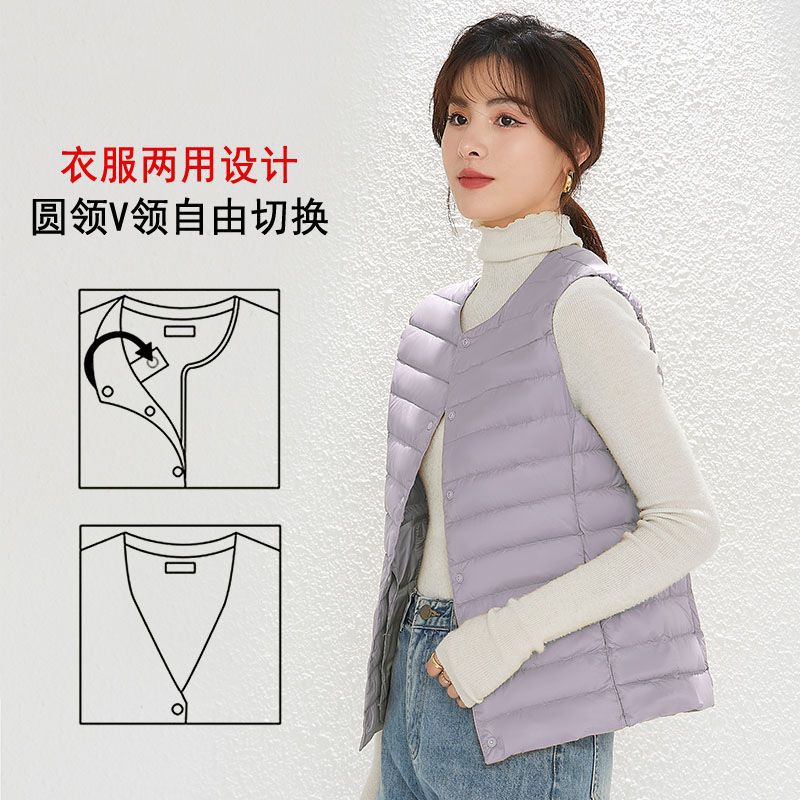 Picture of Cross-Border Tiktok New Women's Collarless down Liner Vest V Neck Lightweight Warm Jacket Vest Vest Round Neck