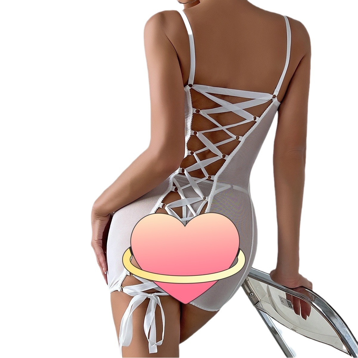 European and American Foreign trade cross-border Lingerie independent station hot selling sexy perspective hip-exposed mesh simple open back dress