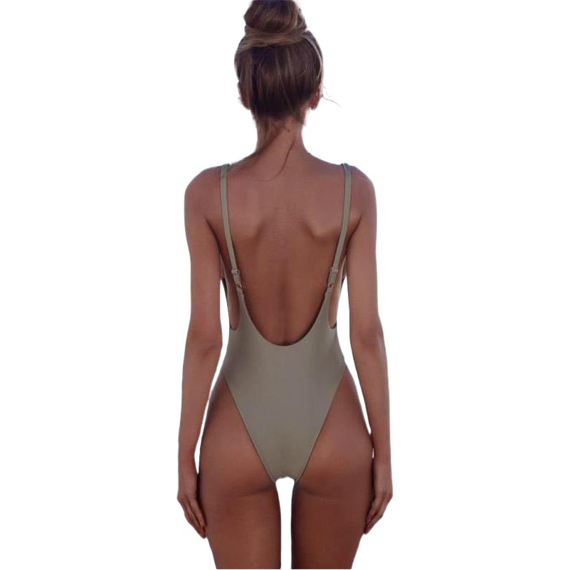 2021 Simple Pure Color High Slit European and American Sexy One-Piece Bikini New Triangle One-Piece Pure Color Swimsuit