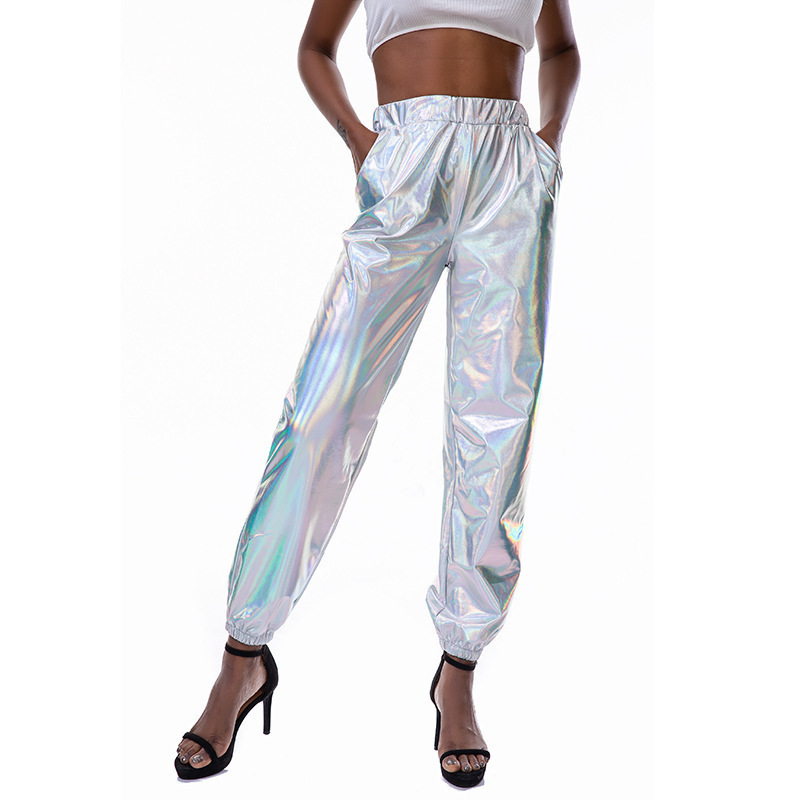 25 Cross-border Explosions Leisure Sports Street Hip Hop Party Shiny Pants Hologram Laser Loose Women's Pants