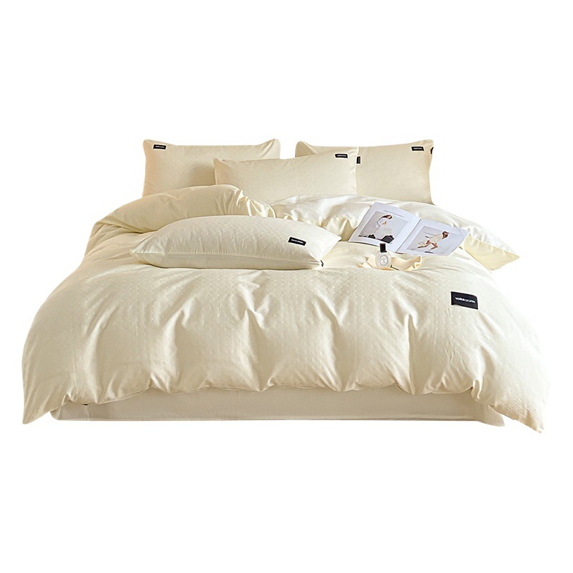 Lady sense! Satin jacquard bed four-piece cotton cotton bed sheet quilt cover solid color three-piece Nantong home textile