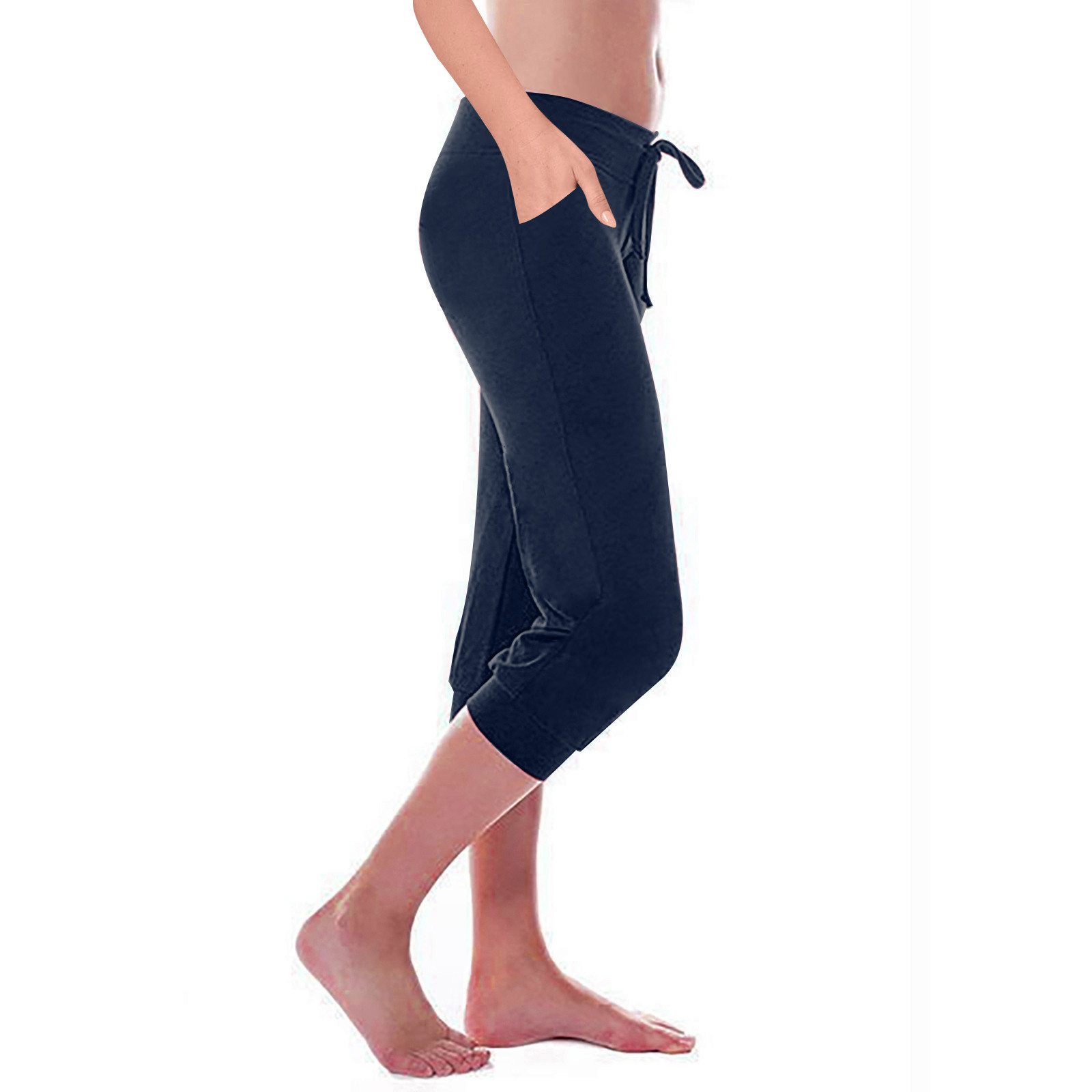 Picture of 2023 Summer European and American Cross-Border Aliexpress Ebay Elastic Waist Diagonal Pocket Casual Yoga Capri Pants for Women in Stock Versatile