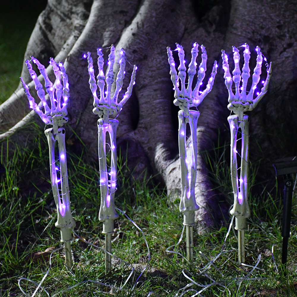 Amazon Halloween Led String Lights Solar Powered Skeleton Ghost Hand Ground Plug Lights Halloween Props Lights Skeleton Creative Lights