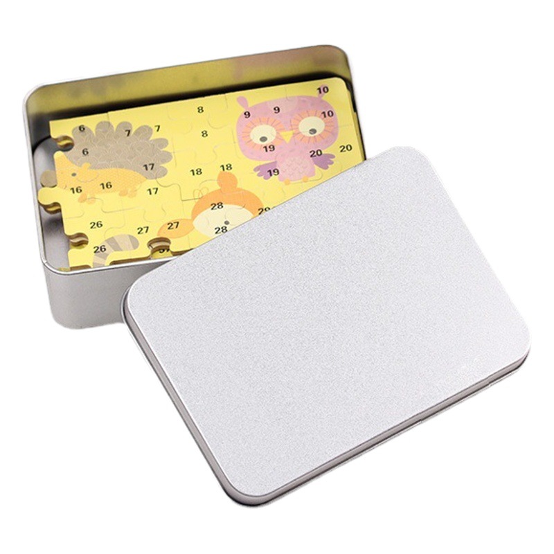 Square Tinplate Box Puzzle Tin Box Packaging Box Game Card Square Wooden Building Blocks Toy Custom Tin Box