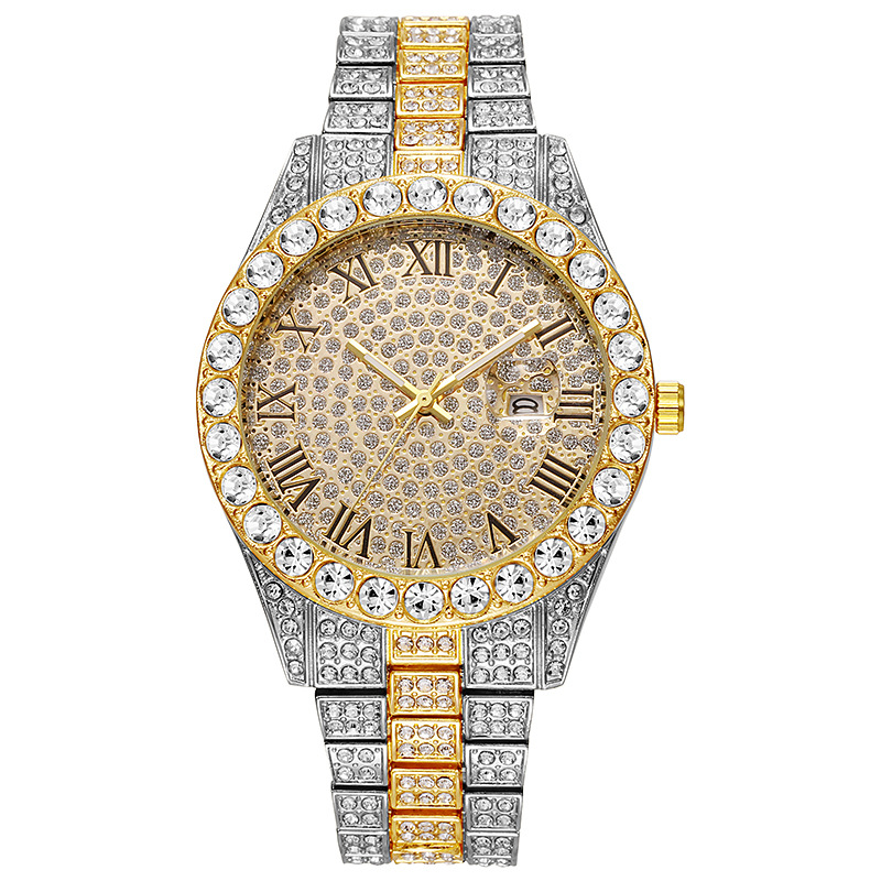 Picture of Hiphop Watch European and American Explosions Men's Steel Band Hip Hop Roman Graduated Diamond Set Calendar Men's Quartz Watch