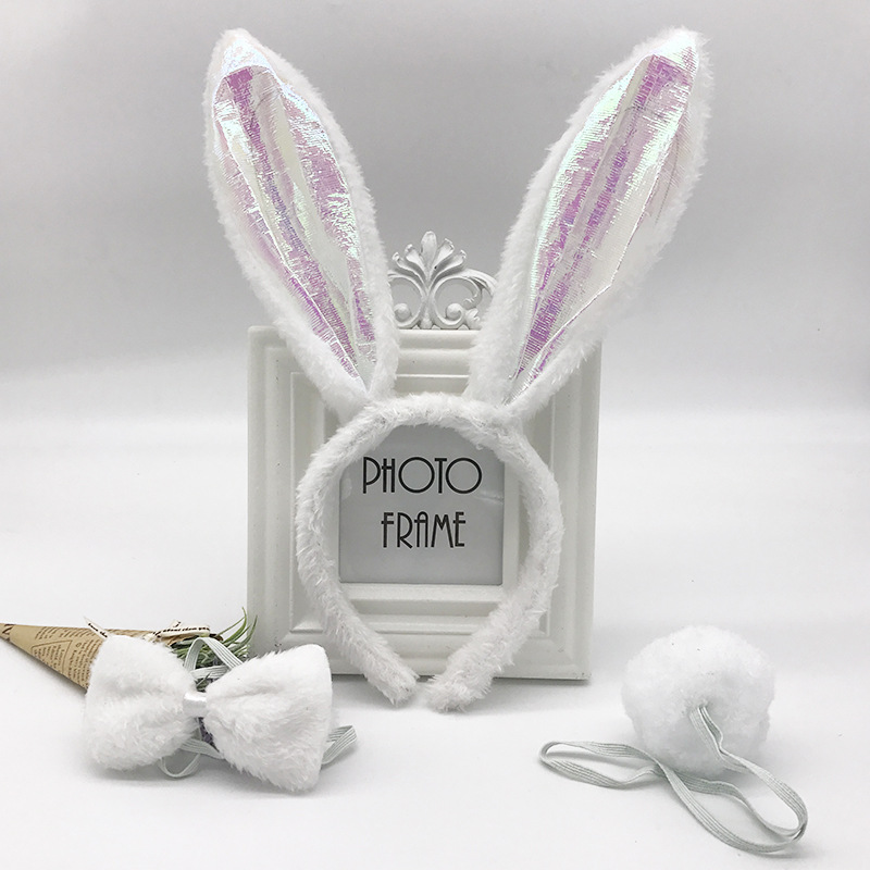 Picture of Cross-border Easter Plush Sequin Rabbit Headband Three-piece Set Ears Headband Bow Ties Children's Festival Performance Road