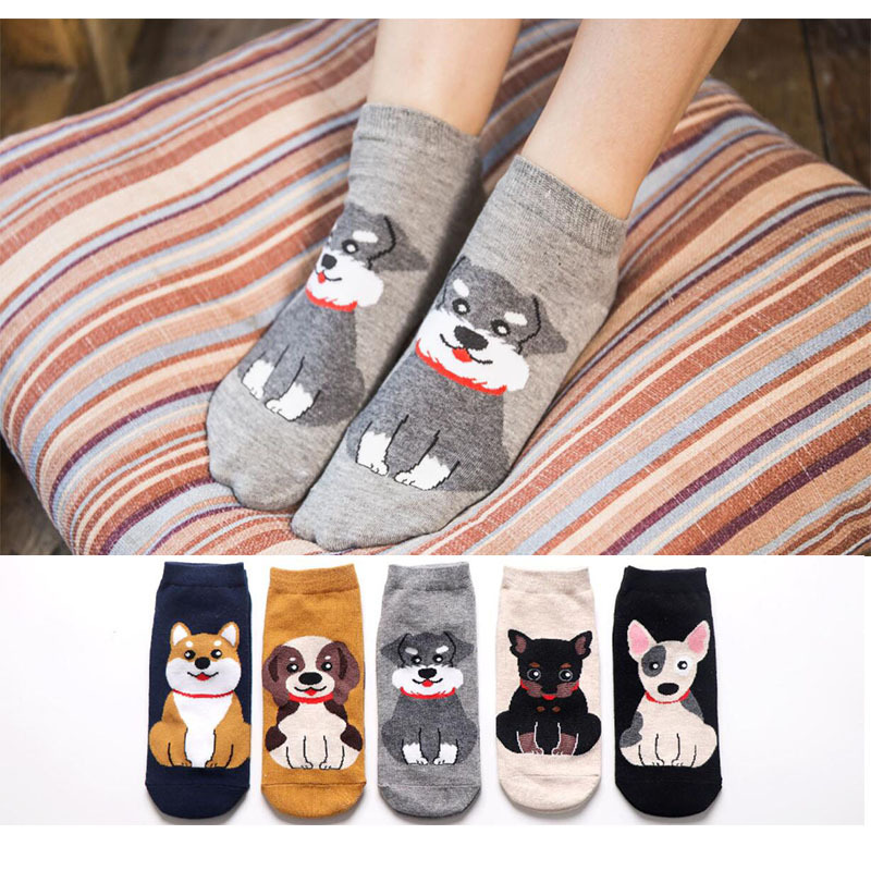 Foreign Japanese Trade Korean Fashion Cartoon Dog Boat Socks Spring, Summer, Autumn and Winter Women's Cotton Socks Breathable Trendy Socks