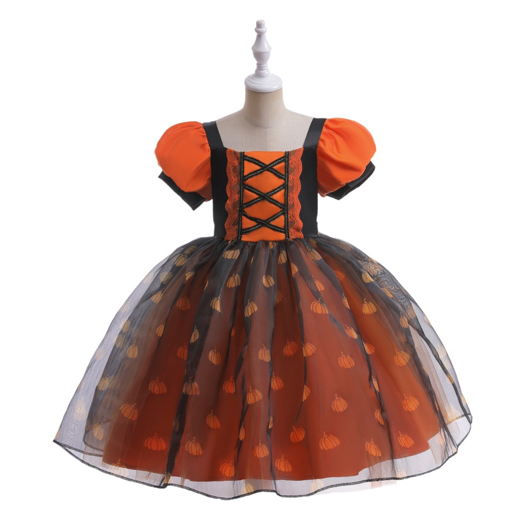 Halloween Kidsren's Dress Girls Cosplay Costume Orange Little Witch Pumpkin Masquerade Costume
