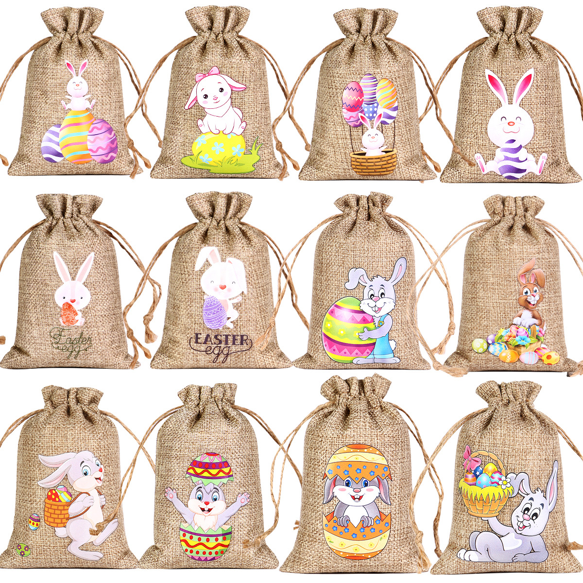 Amazon new Easter gift bag linen drawstring drawstring bag Rabbit Easter drawstring bag storage bag