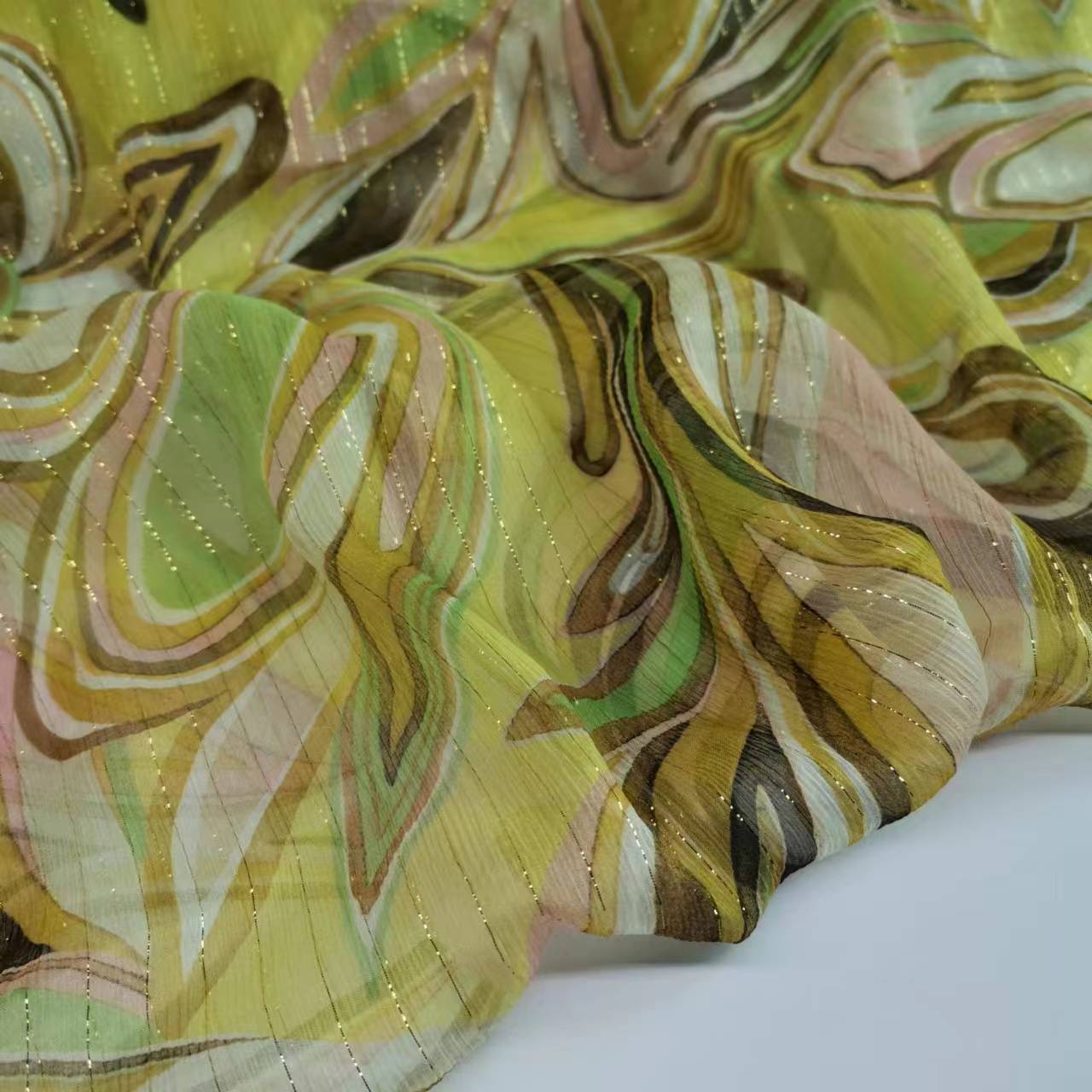 6mm Gold Thread Printed Mulberry Silk Smooth Qiao Fabric Narrow Fashion Silk Fabric