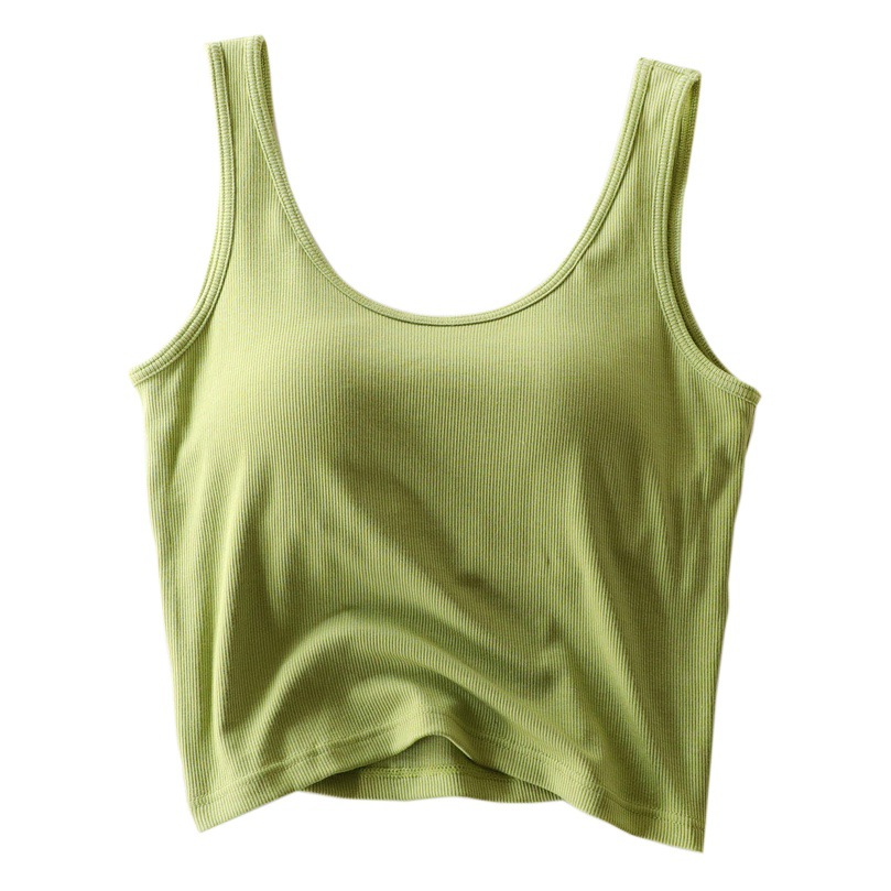 Modal women's U-collar navel-exposed vest with chest pad thin thin thread inner base bra-free short can be worn outside
