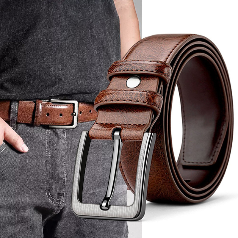 Men's Retro Belt Alloy Buckle Belt Men's Trouser Belt Imitation Leather Leather Business Casual Middle-Aged Jeans Belt