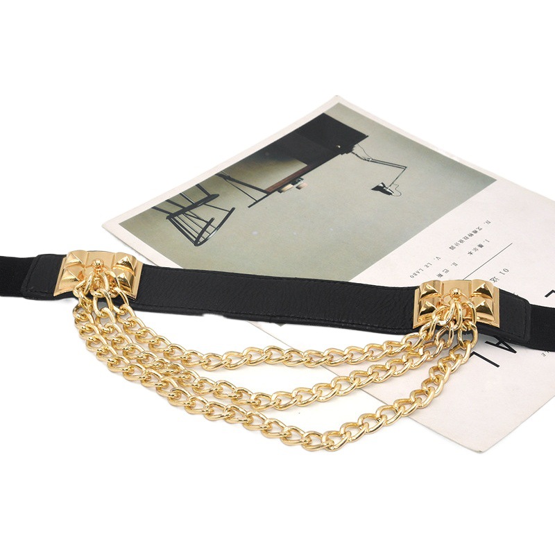 Punk Cross Border Gold Rivet Women's Waist Chain Lazy Belt Women's Elasticated Wide Waist Seal Metal Waist Chain