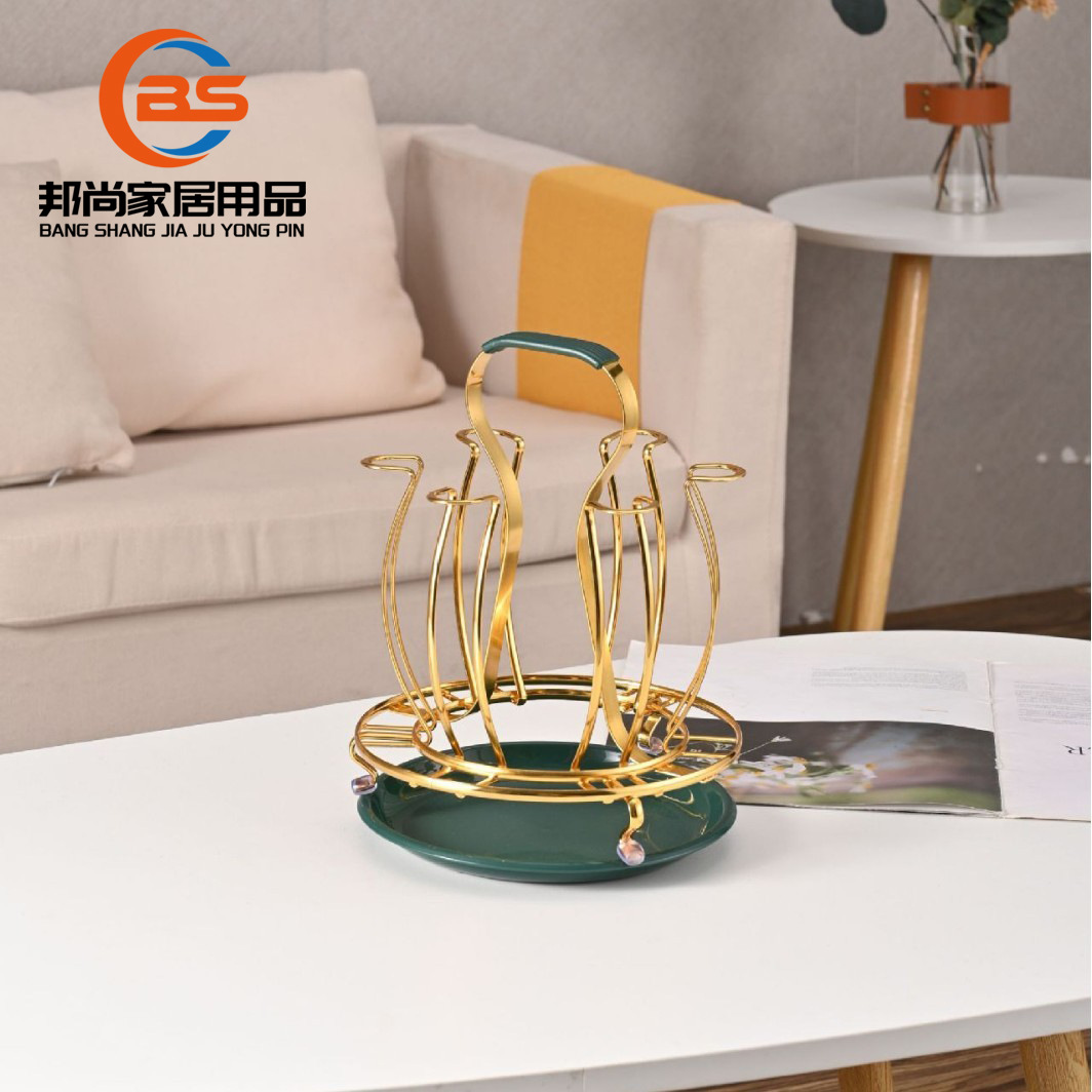 No-Drill Home Desktop Cup Holder Glass Water Cup Storage Rack Japanese-Style with Tray Storage