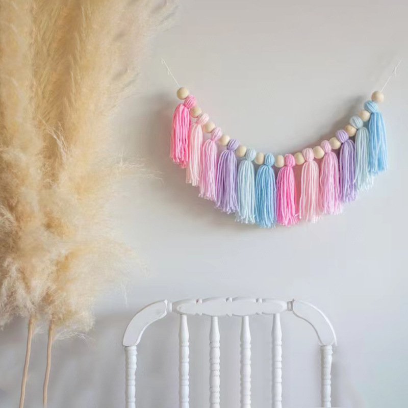 Picture of ins decorative Bohemian tassel banner handmade tassel garden, children's room decoration party banner
