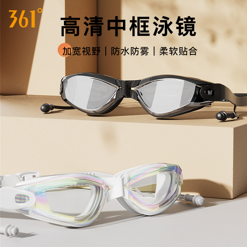 Picture of 361 degree swimming goggles earplugs integrated swimming glasses widened field of vision myopia glasses colorful electroplated swimming glasses
