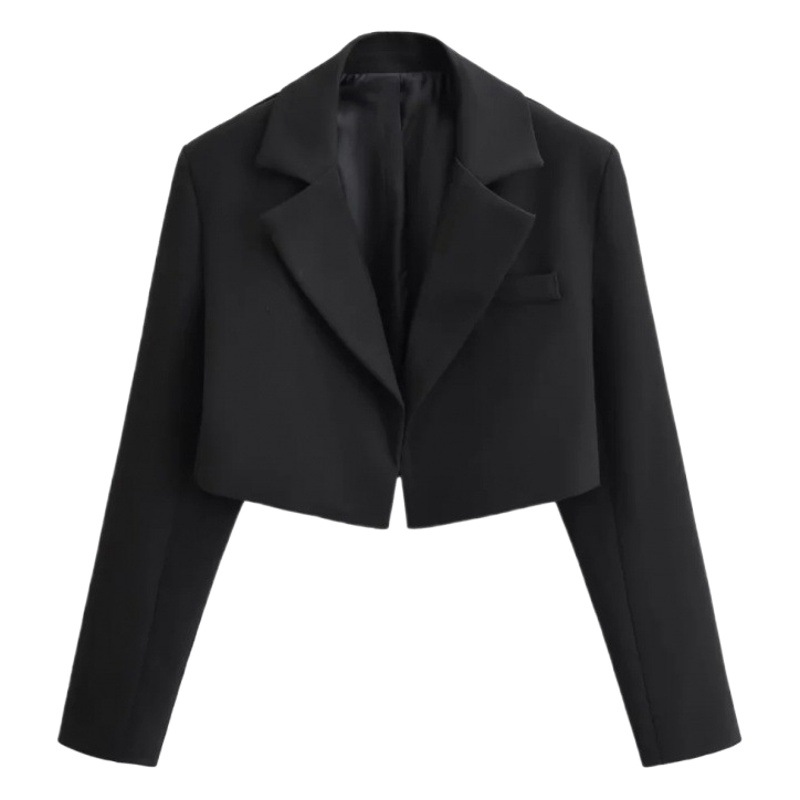 American style 2023 autumn shoulder pad long-sleeved suit jacket female hot girl pure desire lapel short high waist small suit cardigan