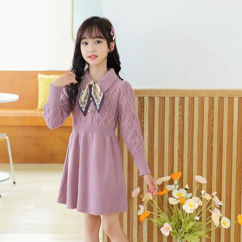 Picture of Children's Autumn and Winter New Stylish Knitted Sweater Primary and Secondary School Students Bottoming Sweater Dress Children's Clothing Girls' Autumn and Winter Dress