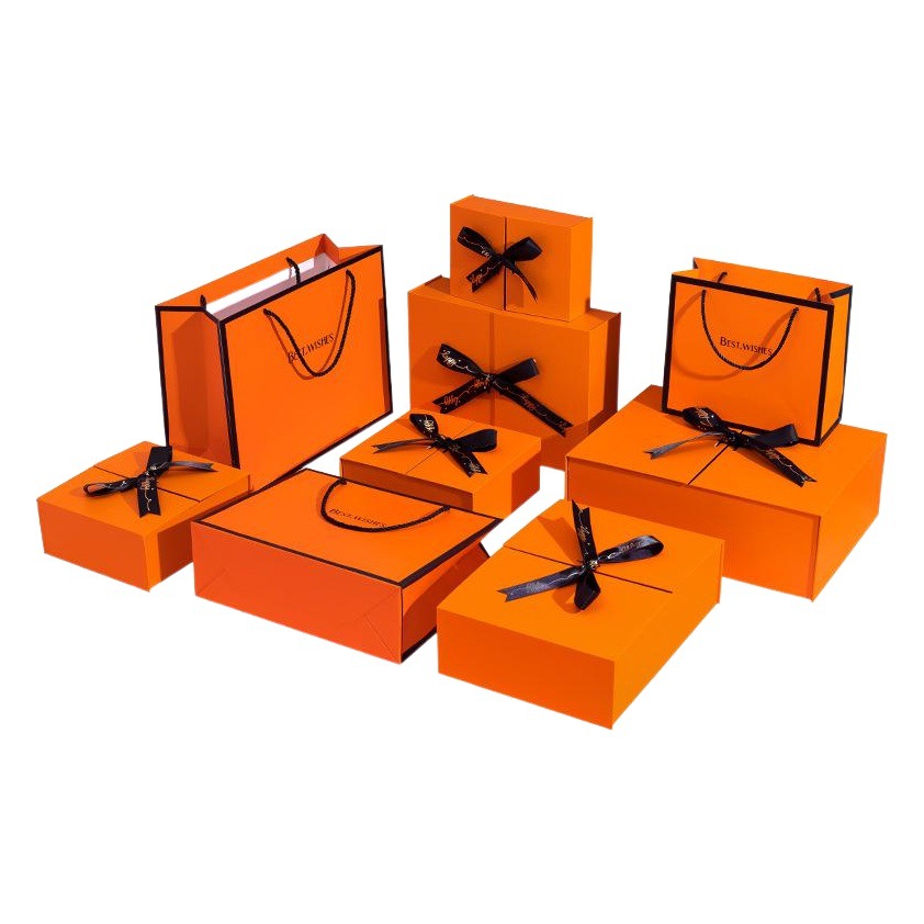 Factory spot orange double bow gift box exquisite split gift box birthday cosmetics Tanabata gift box