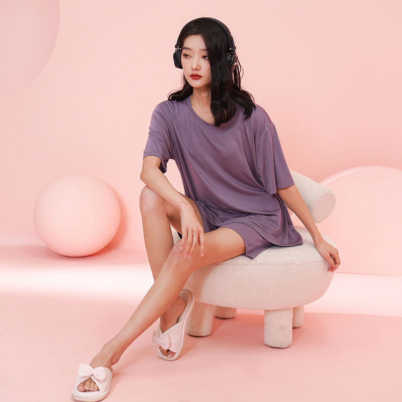 Modal Pajamas for Women in Summer with Padded Short-Sleeved Shorts, Cool and Thin, Large Size, Can Be Worn Outside in Summer, Home Clothes