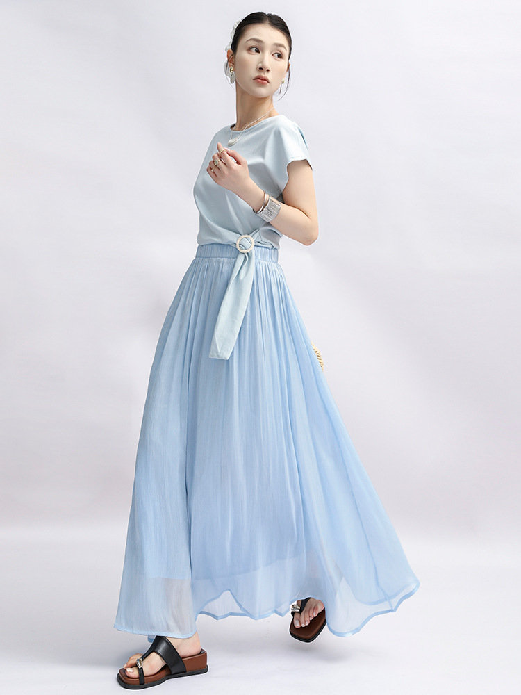 Casual and Versatile Flowing Gauze Sanlos Large Hem Skirt for Women Summer New Shiny, Gentle and Sweet A-Line Skirt