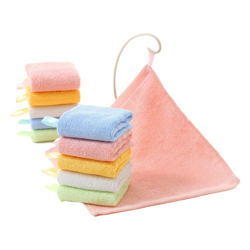 Hook bamboo fiber small square towel 30*30 baby wash square towel children's saliva towel kindergarten small towel wholesale