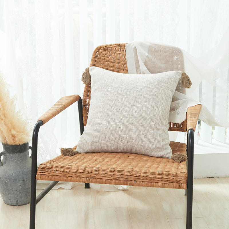 Picture of Xu Ai Thickened Cotton and Linen Texture Striped Plaid Multicolor Tassel Fashion Sofa Cushion Cover Factory in stock