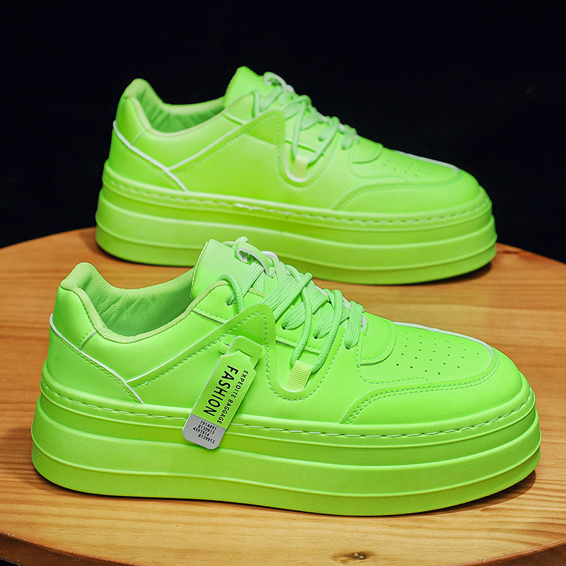 Men's Shoes Increased Autumn New Casual Shoes Breathable Thick Sole Teenager Fashion Board Shoes White Shoes Fluorescent Green Fashion Shoes