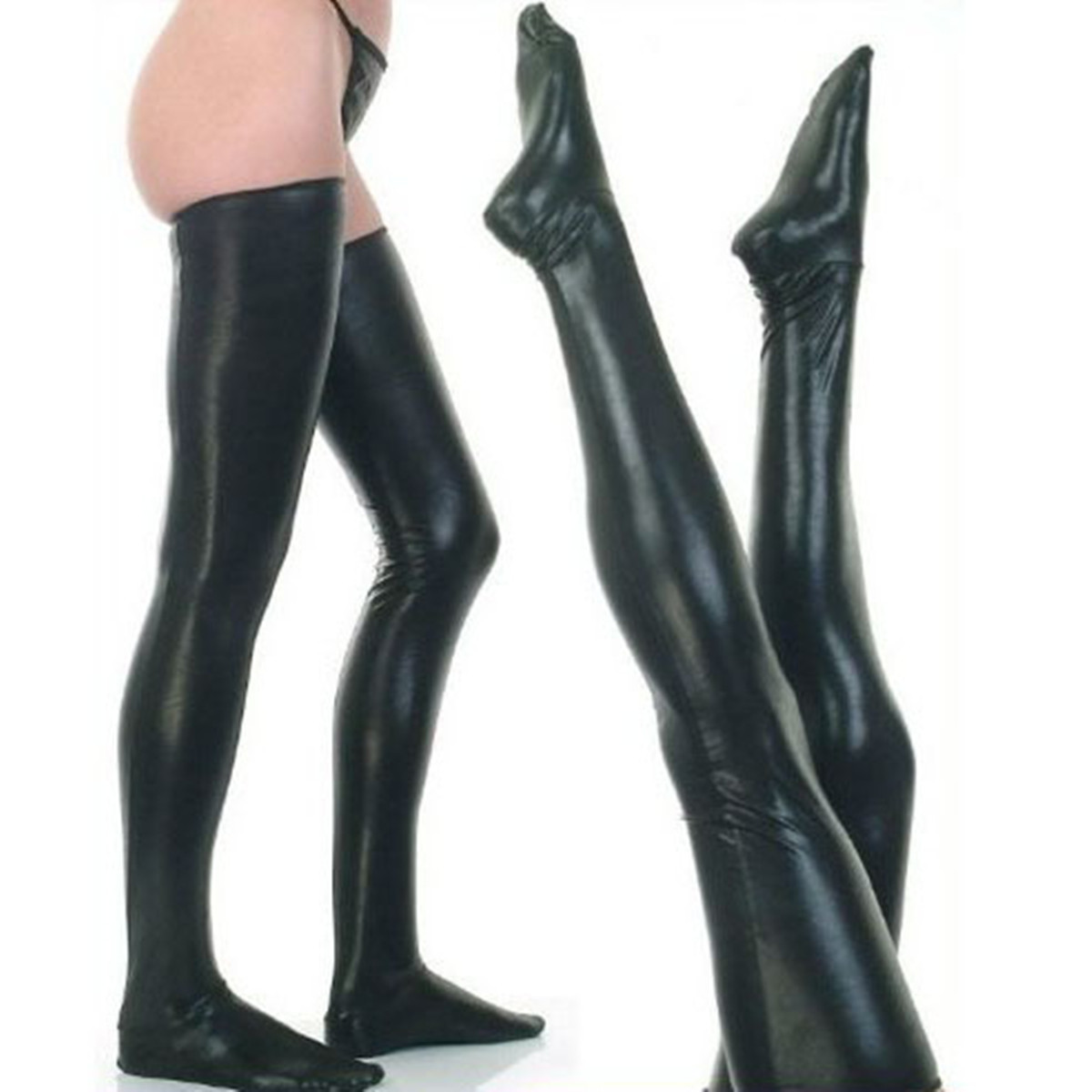 Xi Yun Sexy Lingerie Sexy Rubberized Sexy Elastic Stockings Black Leather Socks Patent Leather Socks Stage Performance 1