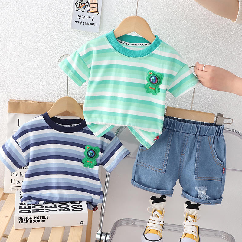 Children's Clothing Boys Striped Short-sleeved Shorts Children's Summer New Baby Casual Sports Summer Two-piece Suit Trendy
