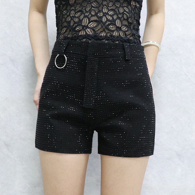 Picture of Full Diamond Shorts Women's Korean-style Celebrity Fragrant Style Fashionable Age-reducing Dopamine Color High-waist Slim-fit Slimming Outer Wear in stock
