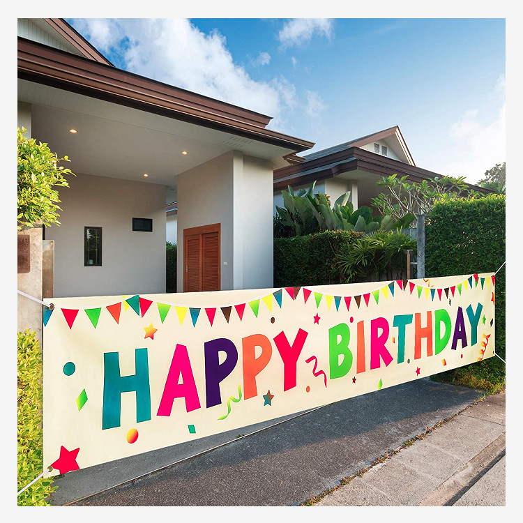 Picture of Cross-border Source Large Happy Birthday Courtyard Logo Birthday Party Courtyard Banner Colorful Outdoor Decorative Flag