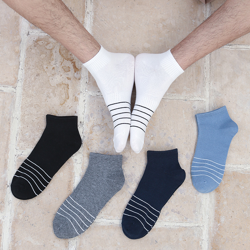 Spring and Summer Thin Men's Socks Short Tube Sports Socks Pure Cotton Pinstripe Simple All-match Socks Men's Basketball Boat Socks Shallow Mouth