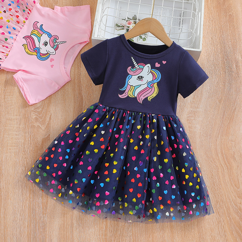 Picture of Girls' dress Children's Summer Short-sleeved Korean Style Children's Wear New Stylish Princess Elephant Mesh Dress Girls' Skirt