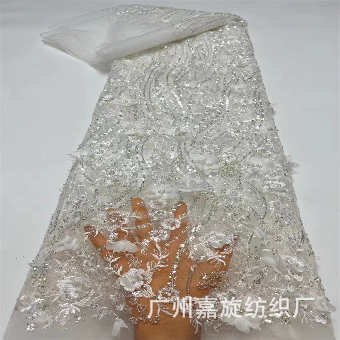 Picture of 2024 new manufacturers cross-border Europe, America, the Middle East and Africa small flower three-dimensional flower plus beads wedding dress children's clothing fabric