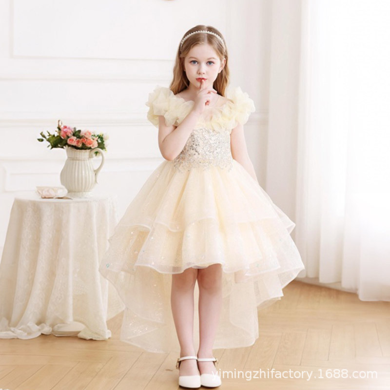 Flower Girl's Wedding Dress Evening Dress Trailing Girl's Show Princess Dress Fashion Little Girl's Birthday Puffy Yarn Cross-border in stock