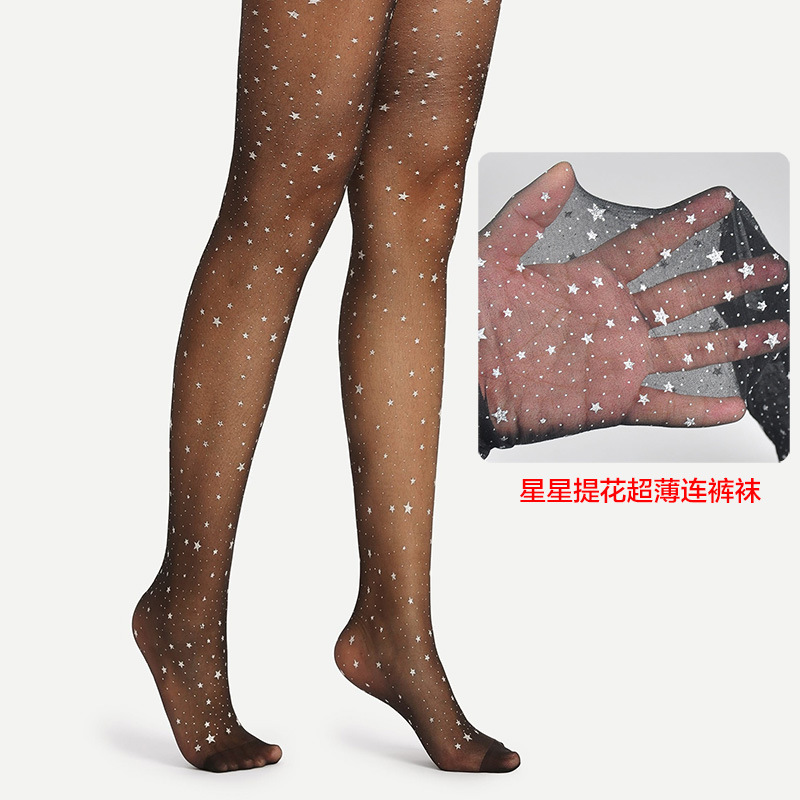 Korean Style Stars Jacquard Ultra-thin Ultra-transparent Pantyhose Fashion Star Pattern Black Pantyhose Women's Pantyhose