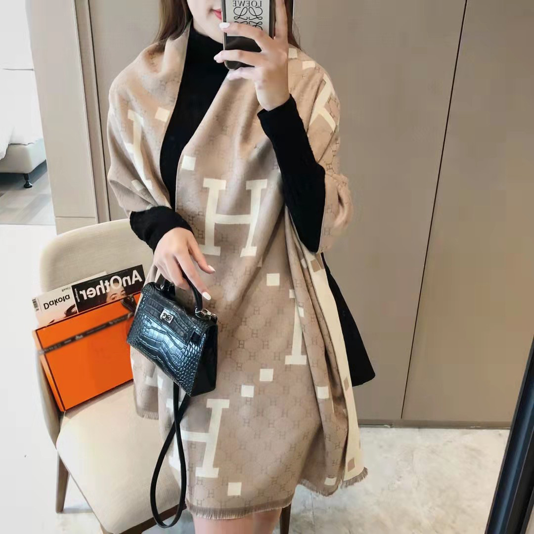 Picture of 2024 New Fashionable Big-Name Versatile Orange High-End Wool Cashmere Shawl Scarf for Women Winter Dual Use