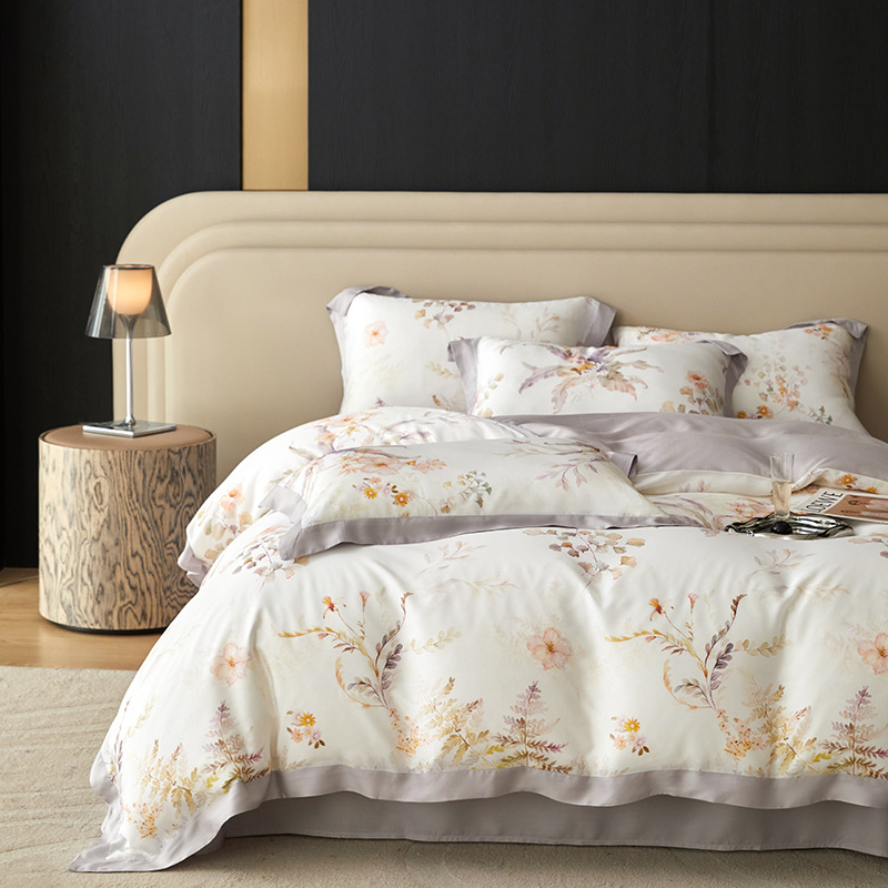 Picture of Summer Class A Maternal and Infant Grade Lyocell Tens Four-Piece Light Luxury Ice Silk Naked Sleeping Cool Quilt Cover Bed Sheet 1.8 Bedding