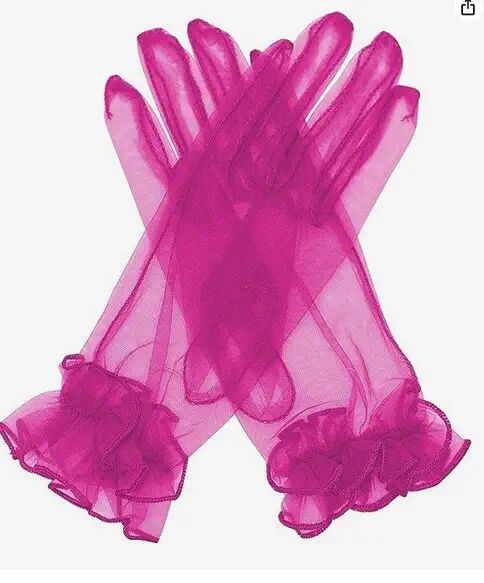 Picture of Transparent Short COS Gloves play Colorful Mesh Bag Finger Wedding Evening Dress Sexy Accessories Black Lace DIY