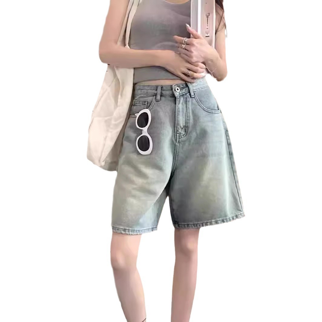 Picture of Denim Shorts for Women, Trendy and Versatile, Summer Thin, New Style, High-Waisted, Retro, Small, Loose, Straight, Slim, Five-Point Pants