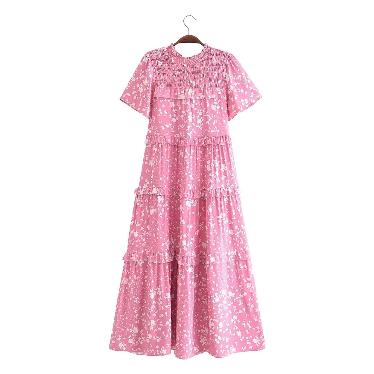 8768 summer new women's clothing European and American style round neck short sleeve elastic time mid-length Printing Dress