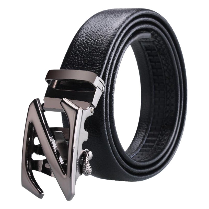 New in stock All-match Men's Belt Automatic Buckle Letter Z Belt Men's Casual Litchi Pattern Double Hanging Black