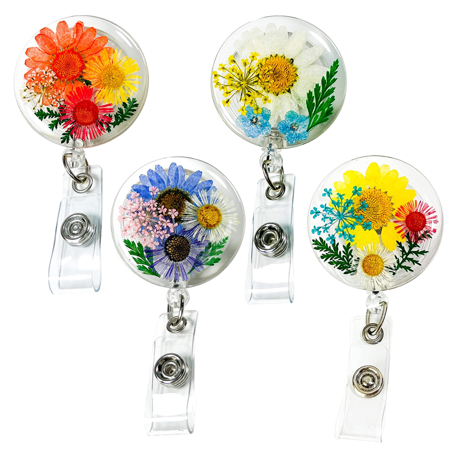Acrylic Round Dried Flower Easy Pull Buckle Rotating Easy Pull ID Buckle Doctor Nurse Retractable Badge Reel