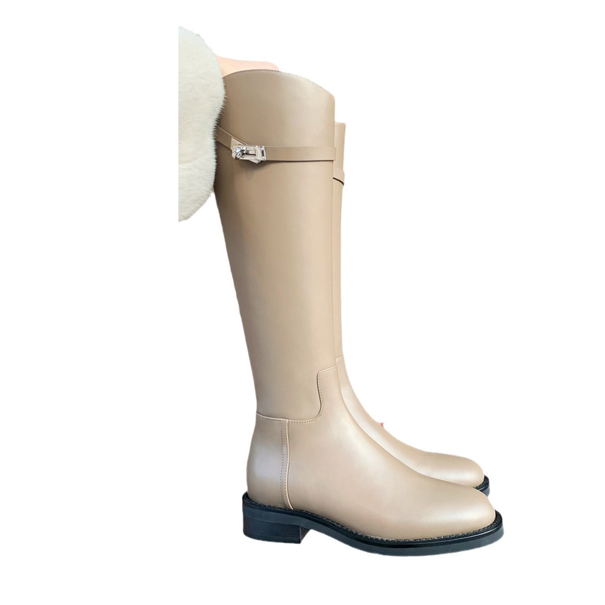 Picture of Grape Mom Boots Thick Heel Zipper 2023 New Diamond Buckle High Barrel Knight Boots Thick Bottom Slimming Boots Women
