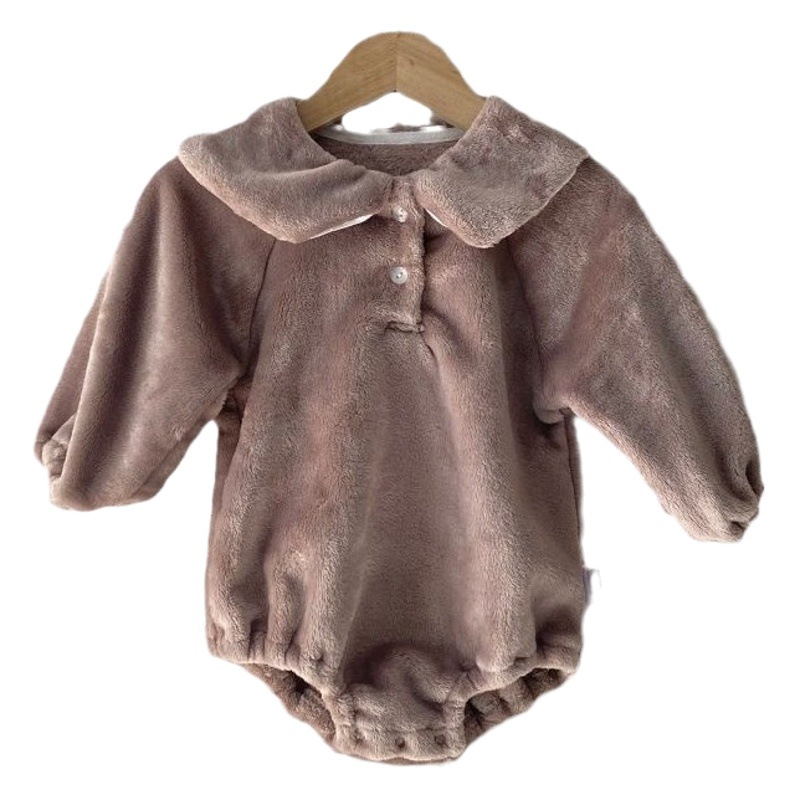 Baby boys and girls plush rabbit ears large lapel hooded sheath baby winter clothes thickened furry jumpsuit