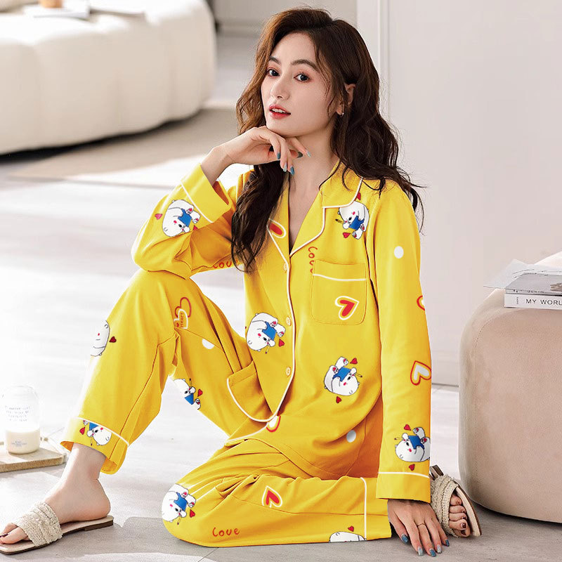Picture of Japanese Pajamas Women's Spring and Autumn Long Sleeve Cardigan Cute Printed Radish Student Home Clothes suit Cross-border Southeast Asia