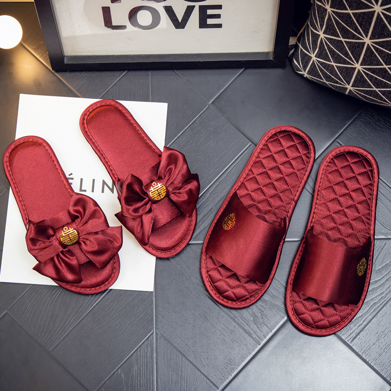 Wedding slippers festive red couple's spring and summer wedding morning gown bridegroom bride Red birthday year festive
